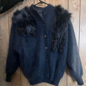 Angora wool faux fur cardigan